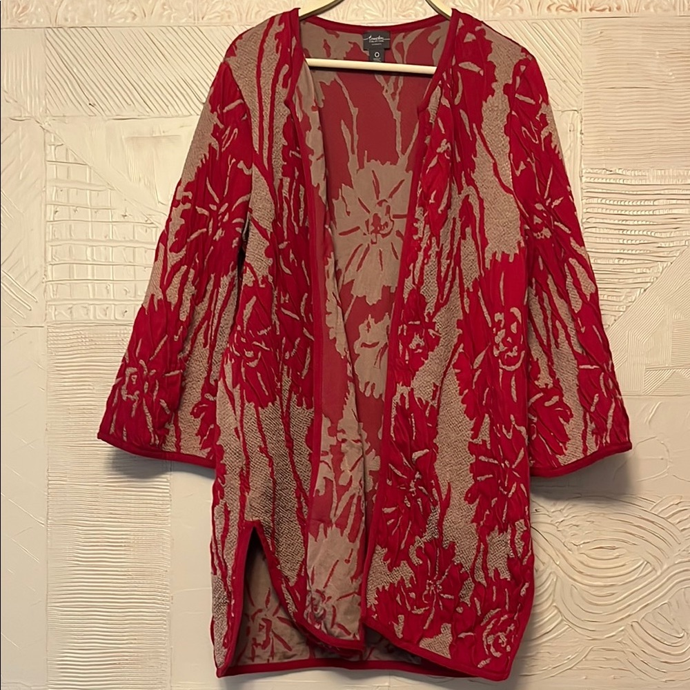 Traveler’s Collection by Chicos Floral Red and Tan Womens Sweater, size O